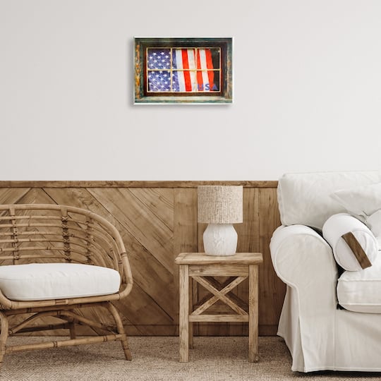 Stupell Industries Patriotic American Flag Rustic Window Festive Home Wall Plaque Art